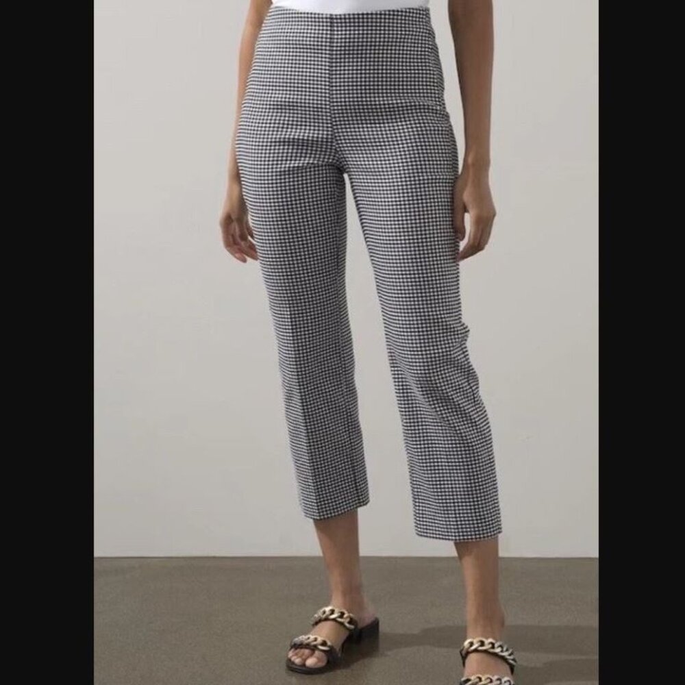 Chicos Sz 0 So Slimming Juliet Gingham Crop Pants Womens 4 Black White TT06